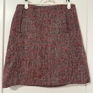 Loft Ann Taylor Black Red White Herringbone Wool Blend Skirt Size 2 Women’s